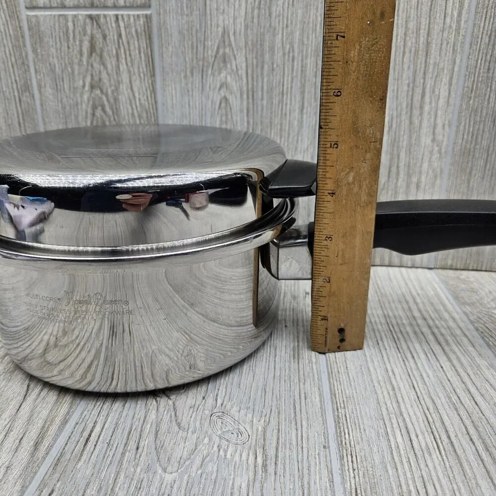 Vintage Royal Queen Multi-Core 5 Ply 2 Qt Sauce Pan Great Condition W Dome Lid